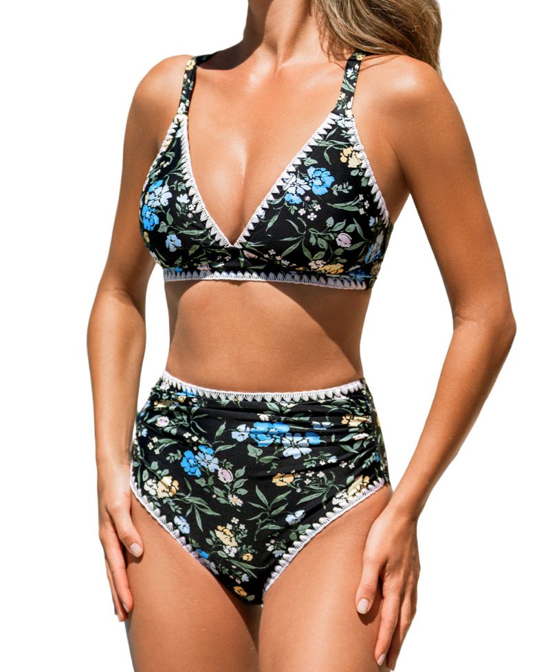 Women's V-Neck Crisscross Bikini Set with Halter Straps
