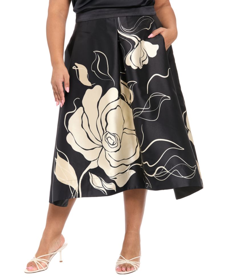 Plus Size Pleated High-Low Midi Skirt
