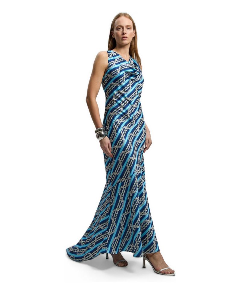 Women's Chain Print Cowl Neck Maxi Dress