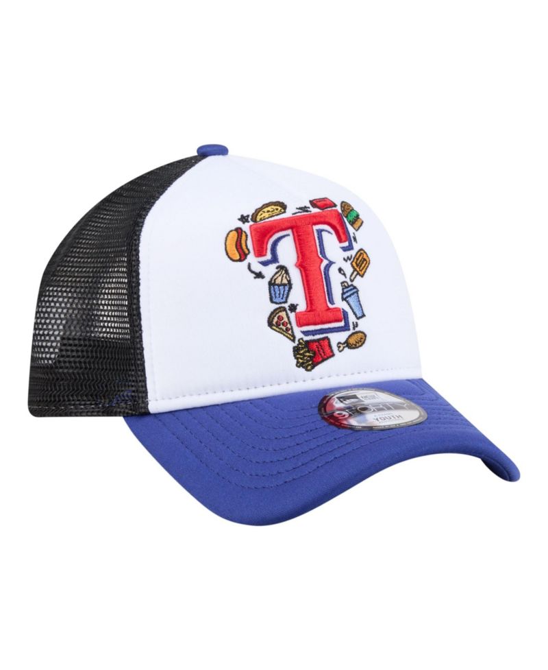 Big Boys and Girls White/Royal Texas Rangers Food A-Frame 9FORTY Trucker Adjustable Hat