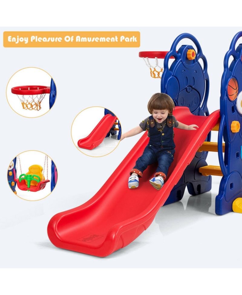 3 in 1 Toddler Climber and Swing Set Kid Climber Slide Playset w/Basketball Hoop