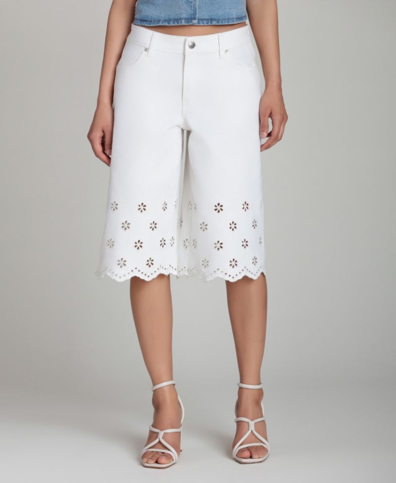 Women's Mid-Rise Floral Cutout Detail Shorts