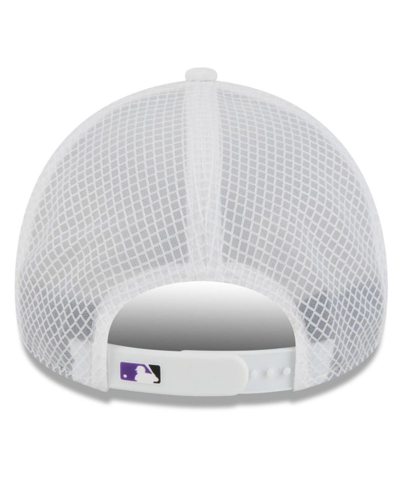 Men's White Colorado Rockies 2026 Batting Practice Apex 9FORTY Adjustable Trucker Hat