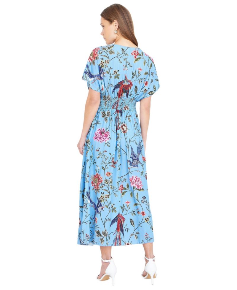 Women's Bird And Floral Print Midi Dress