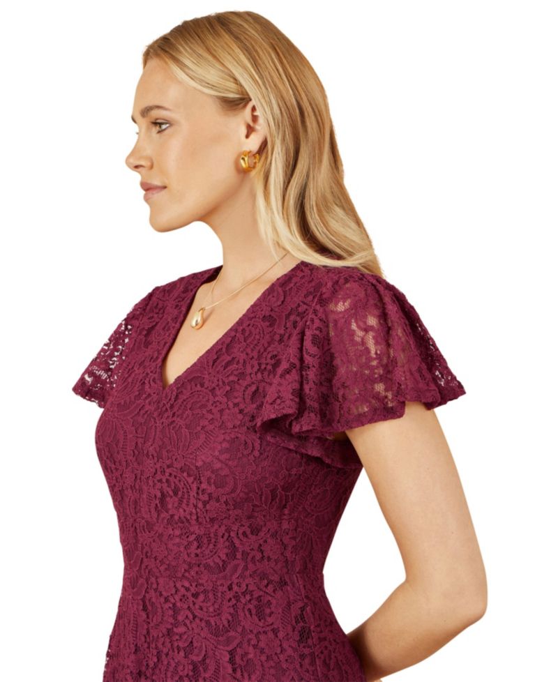 Women's Short Sleeve Lace Midi Skater Dress