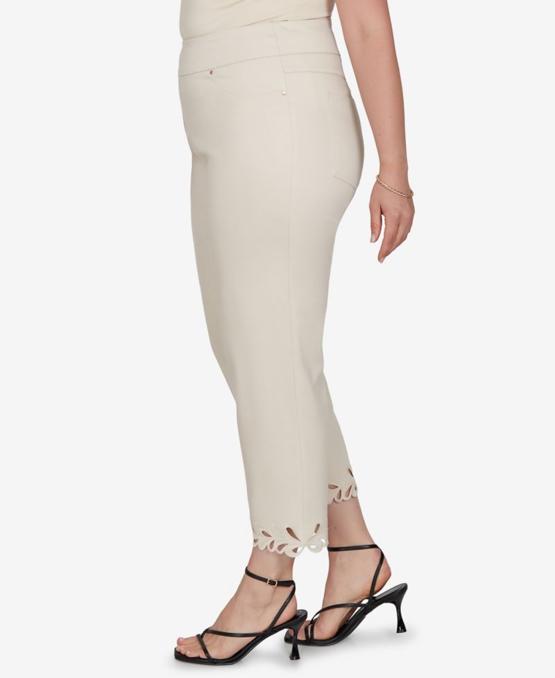 Plus Size Embroidered Cutout Denim Ankle Pants