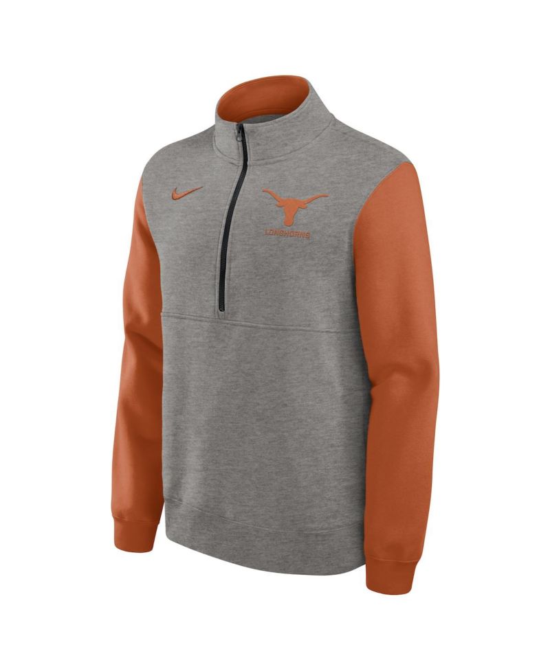Men's Heather Gray/Texas Orange Texas Longhorns Club Fleece Half-Zip Pullover Sweatshirt