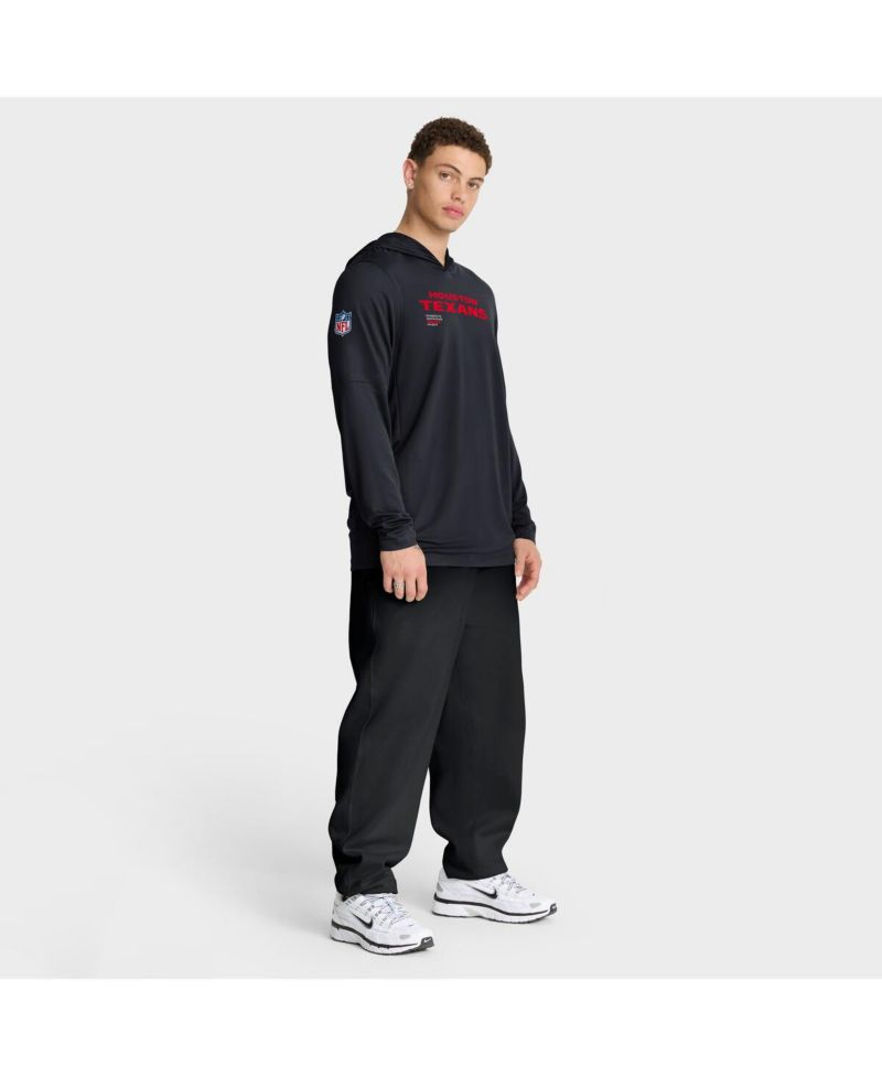 Men's Red Houston Texans Sideline Pure Fury Performance Long Sleeve Hoodie T-Shirt