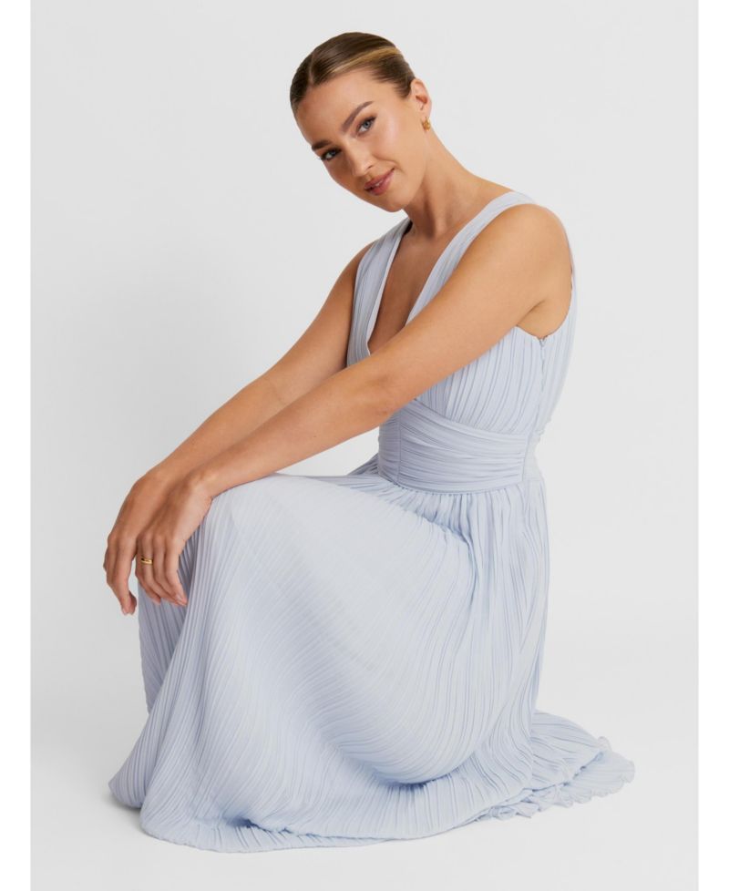 Women's Pleated Plunge Maxi Dress