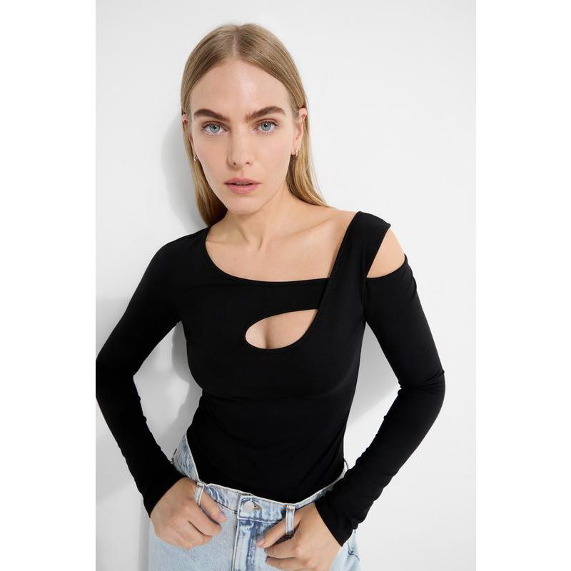 Women's Lotte Long-Sleeve Jersey Top with Front and Back Oval Cutouts