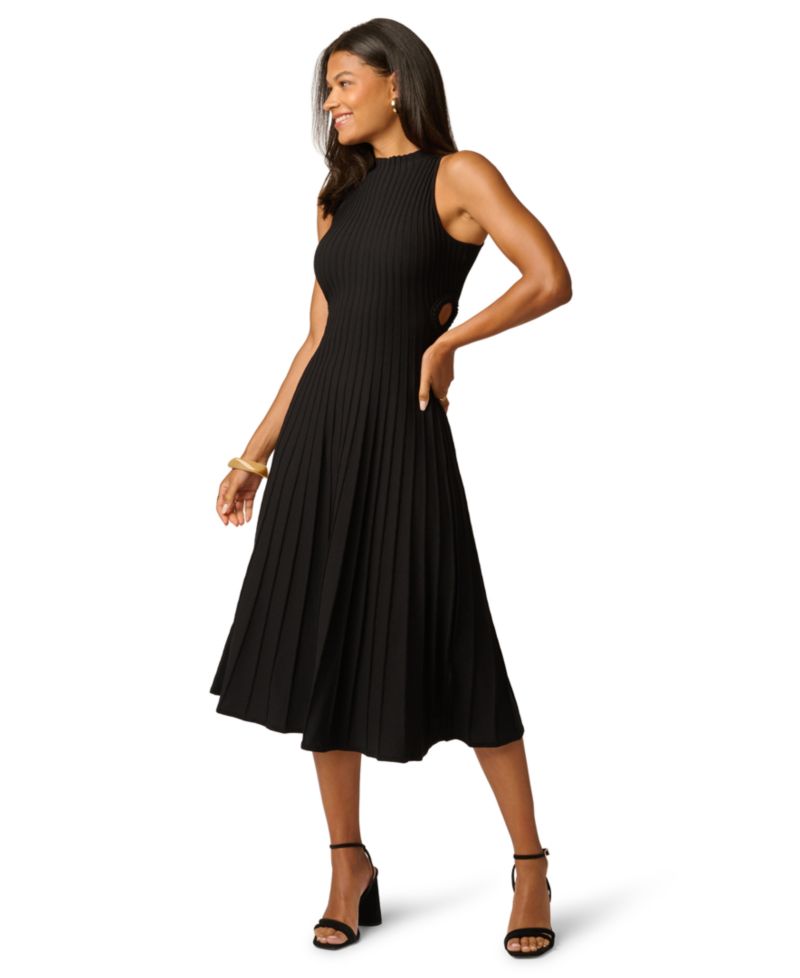 Women's Mock-Neck Side-Cutout Rib-Knit Midi Dress
