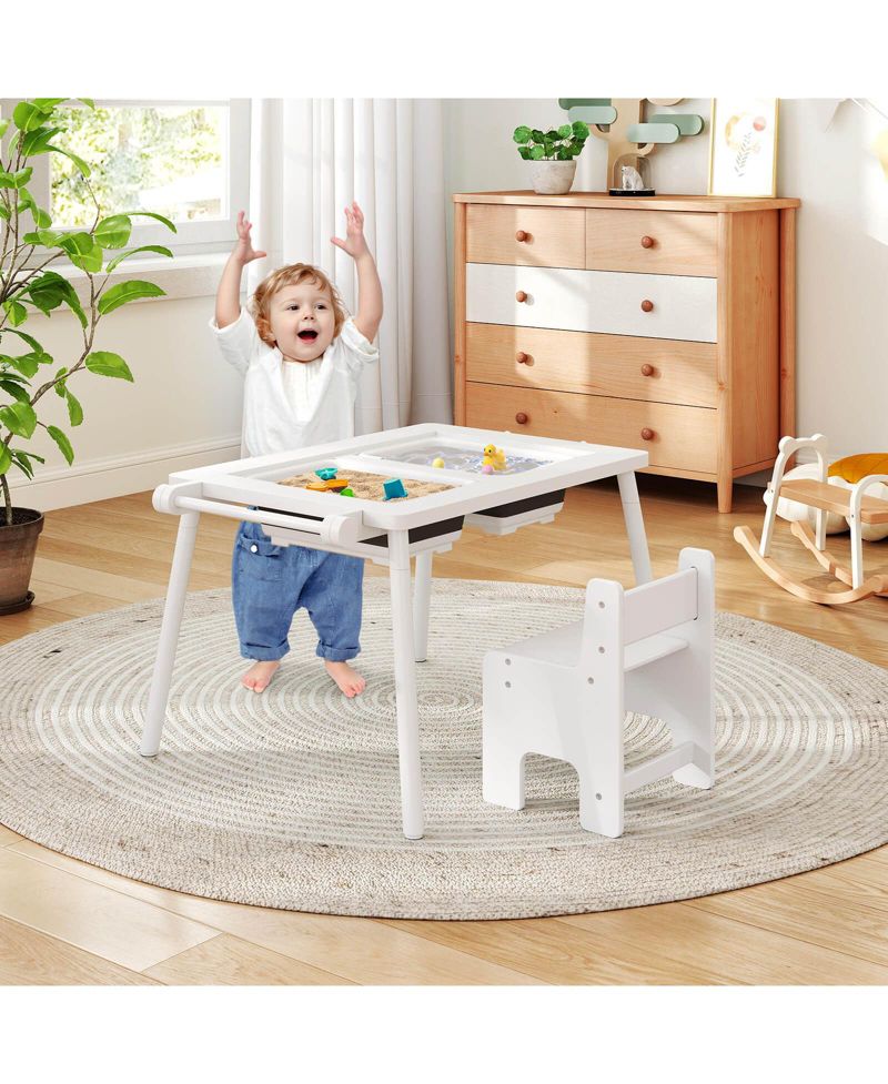 Ages 2-8 Multi-Use Activity Table and Chair with Foldable Bins, 2-Piece Set