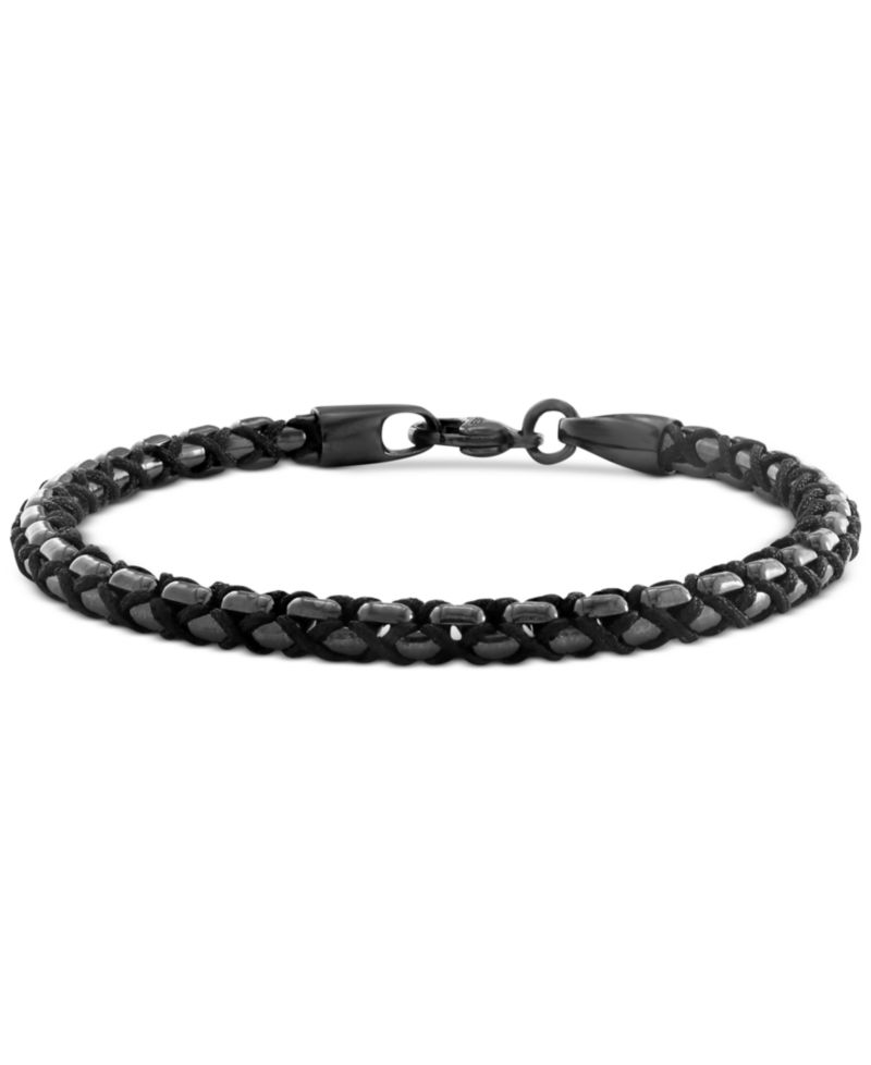 EFFY® Men's Hematite Woven Nylon Cord Bracelet in Black PVD-Plated Sterling Silver
