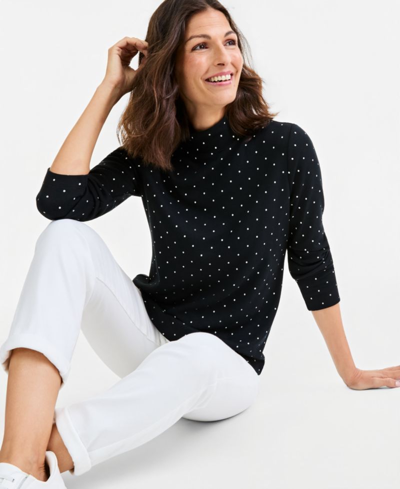 Women's Printed Mock-Neck Long-Sleeve Tee