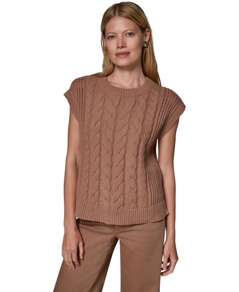 Women's Sleeveless Cable-Knit Boxy Sweater Vest
