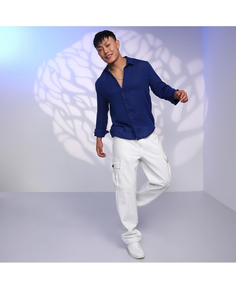 Men's Indigo Blue Solid Woven Shirt