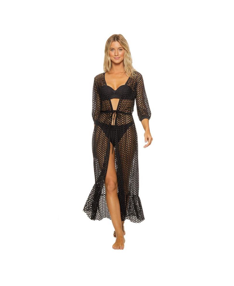 Women's Lattice Duster Maxi Tunic Cover-up