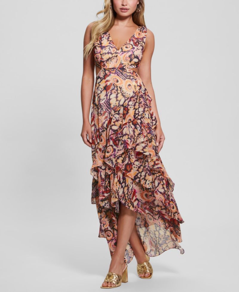 Women's Ruffled High-Low Chiffon Maxi Dress