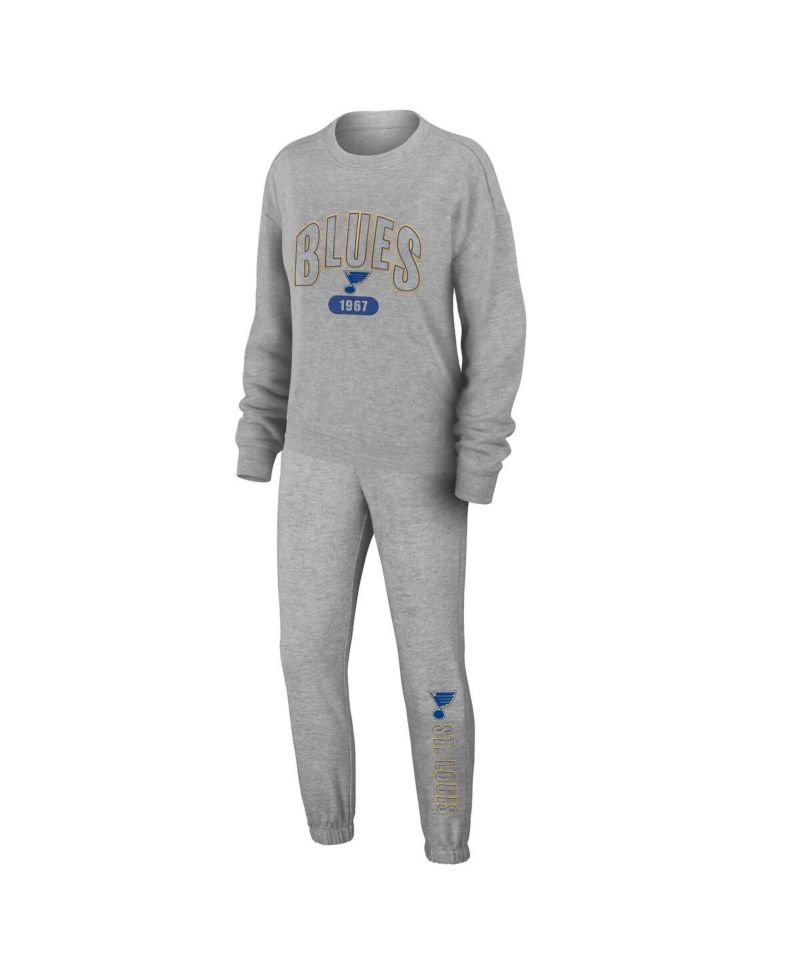 Women's Heather Gray St. Louis Blues Knit Long Sleeve Tri-Blend T-Shirt, Pants and Sleep Set