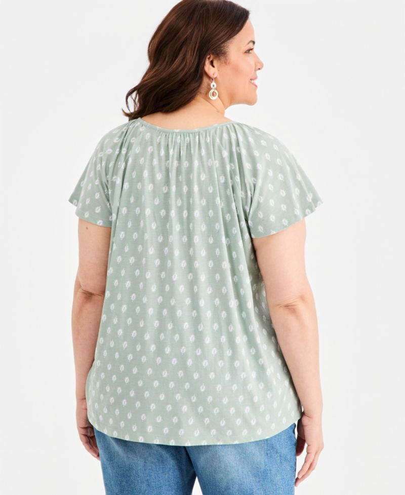 Plus Size Printed Scoop-Neck Flutter-Sleeve Top