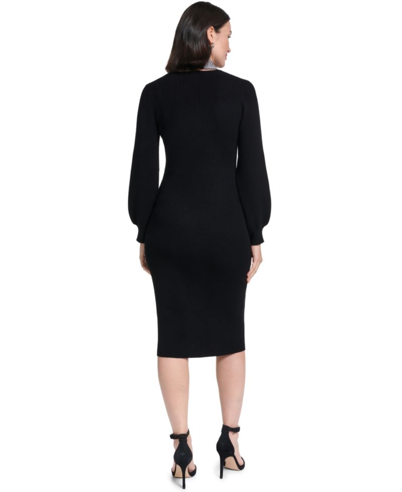 Women's Long-Sleeve Cocktail Rayon-Blend Sweater Dress with Matching Scarf