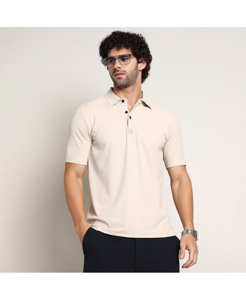 Men's Saltbox Beige Seamless Ribbed Polo T-Shirt