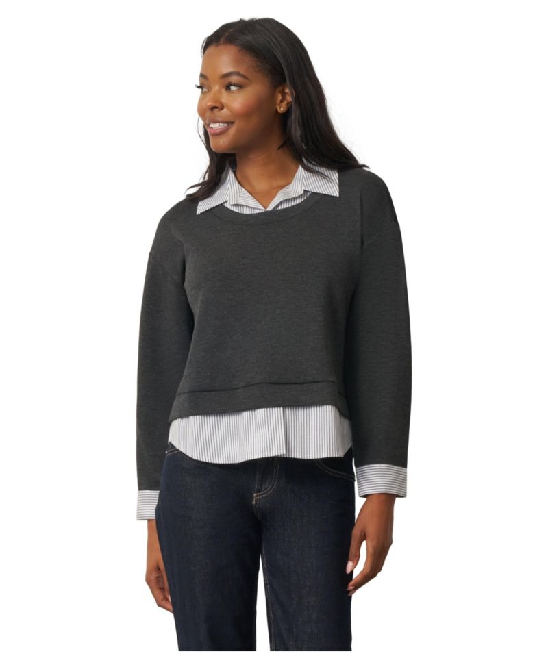 Women's Twofer Striped Poplin Collar Long-Sleeve Blouse