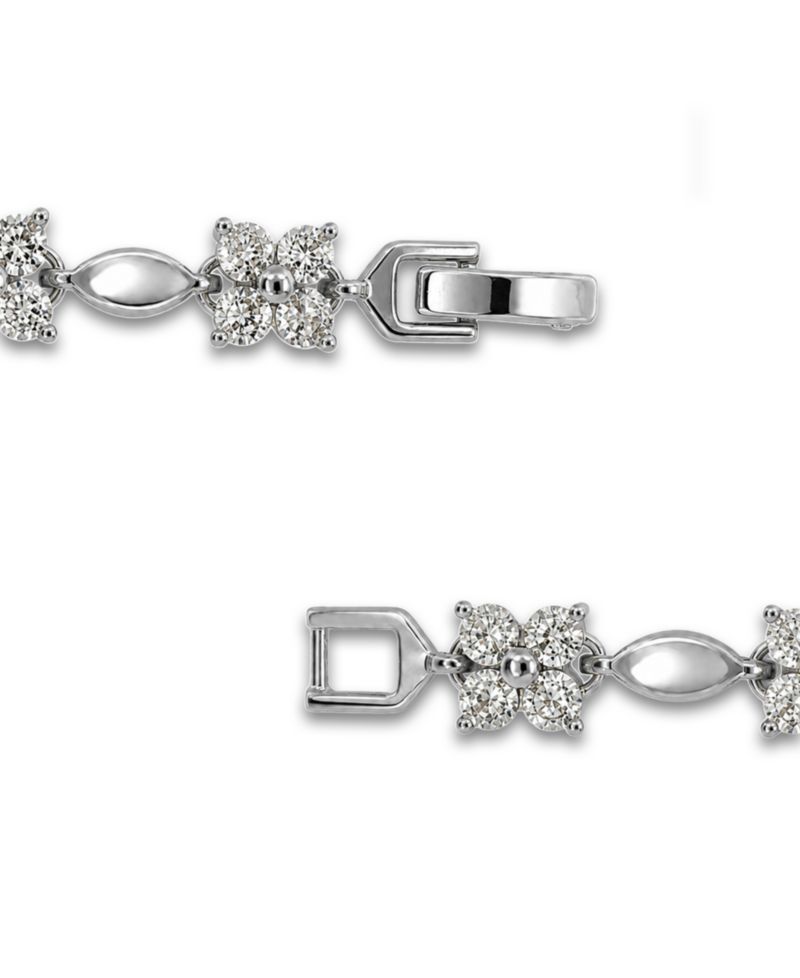 Cubic Zirconia Flower Design Polish Oval Link Bracelet