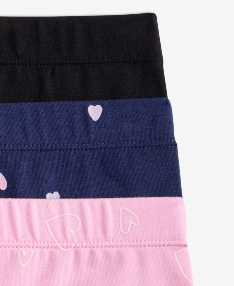 Girls' XS-XL Solid and Heart-Print Leggings, 3-Pack