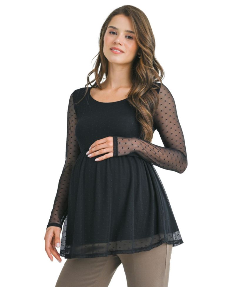 Maternity Swiss-Dot Empire-Waist Babydoll Top