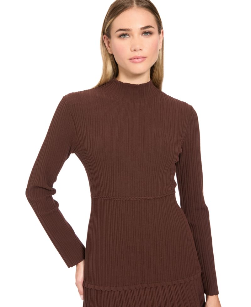 Women's Mock Neck Long-Sleeve Pleated Mini Dress