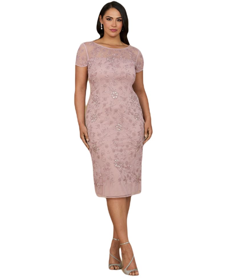 Women's Beaded Midi Dress with Cap Sleeves
