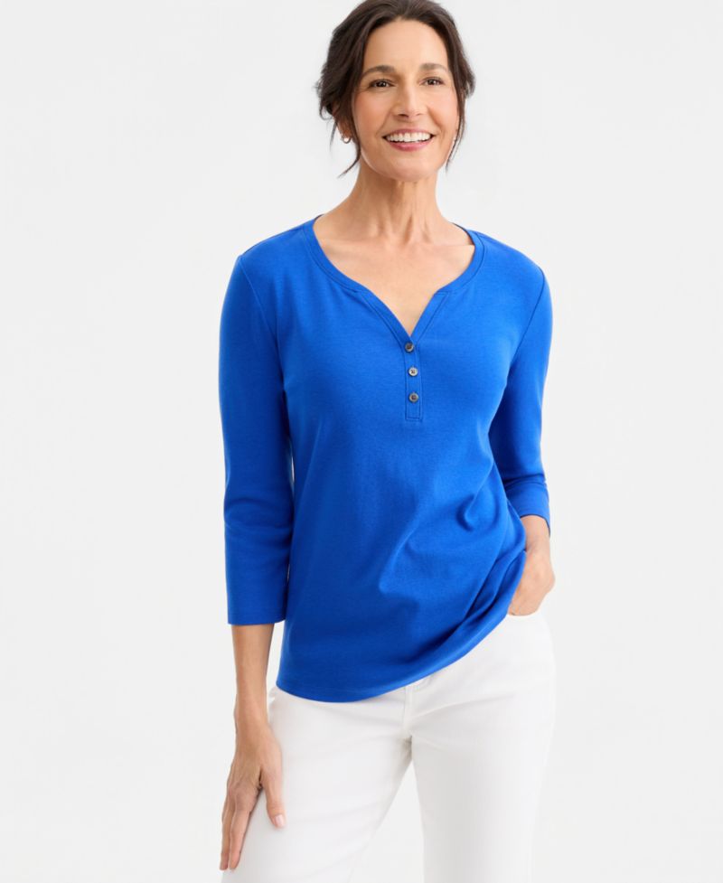 Plus Size 3/4-Sleeve Henley Tee