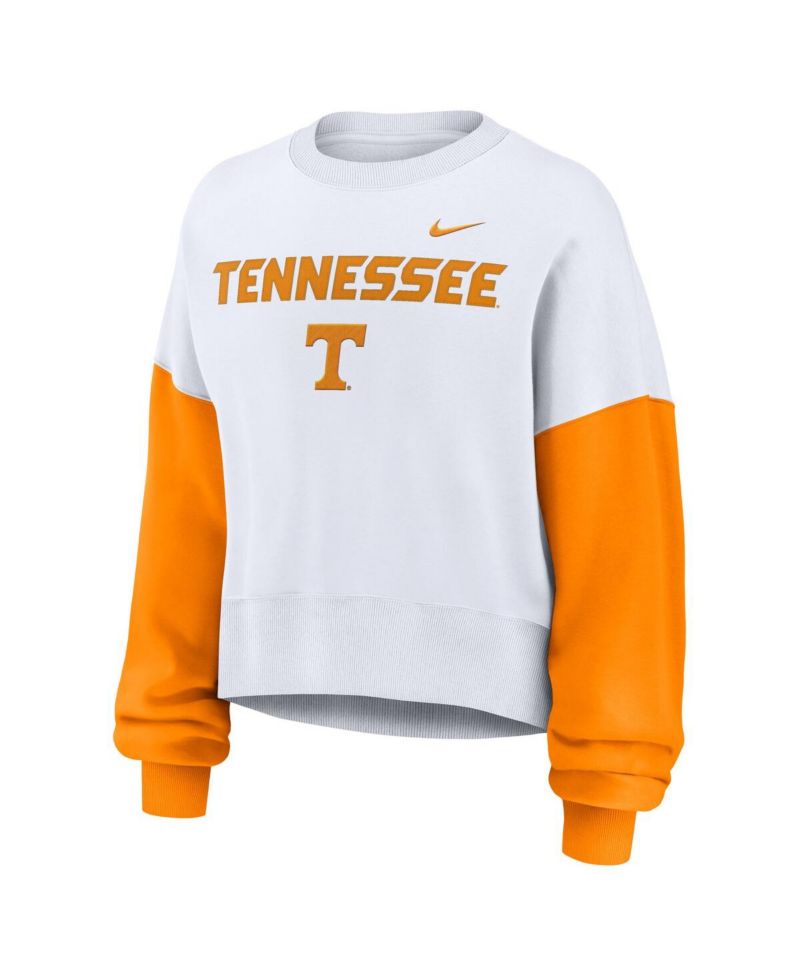 Women's White Tennessee Volunteers Color-Block Oversized Cropped Pullover Sweatshirt
