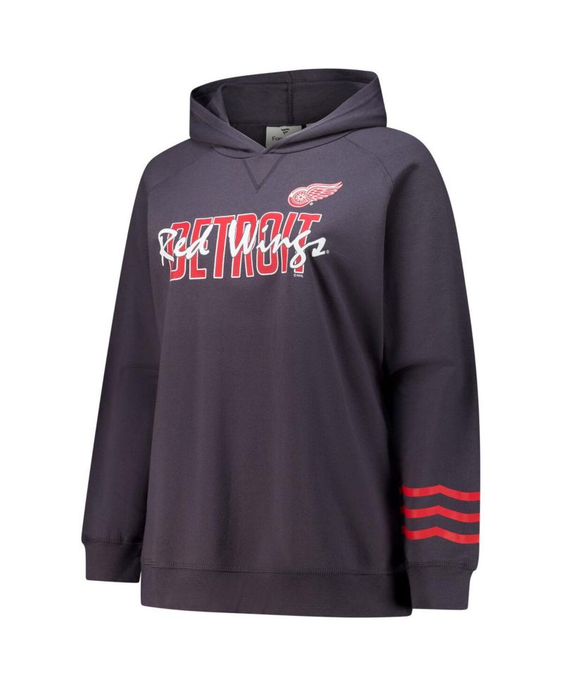 Women's Charcoal Detroit Red Wings Plus Size Lightweight Fleece Raglan Pullover Hoodie