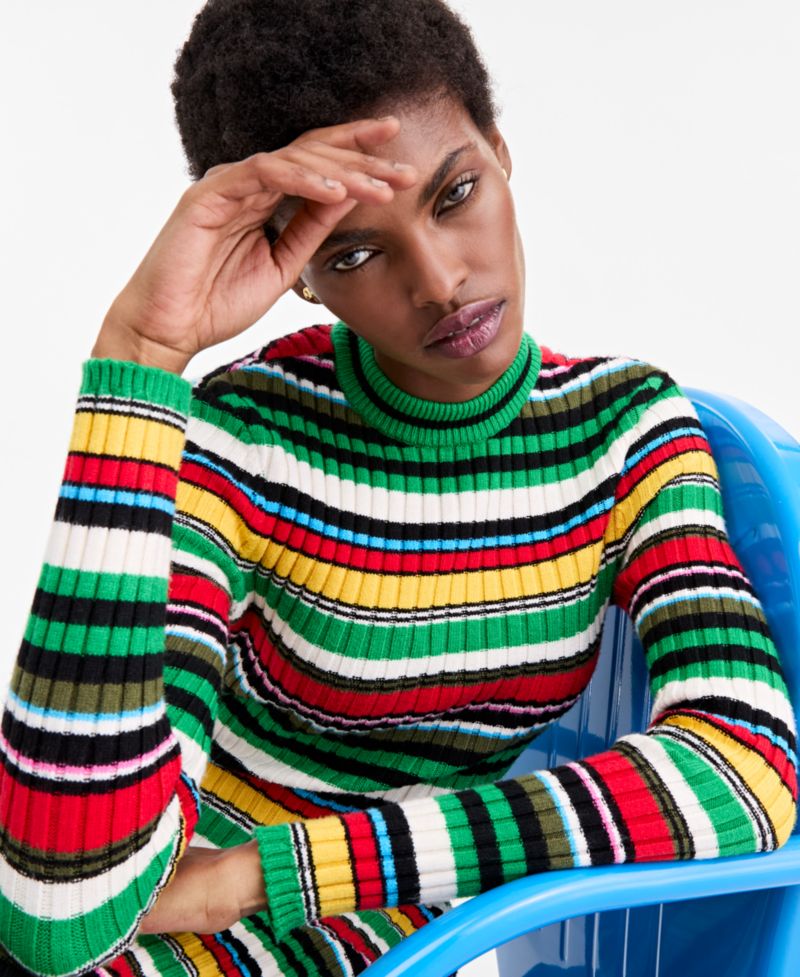 Women's Long-Sleeve Ribbed Striped Sweater Dress