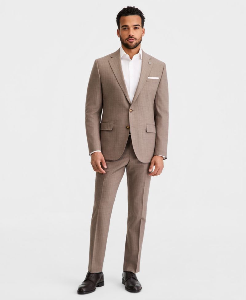 Men's Modern-Fit Wool-Blend Tan Pinstripe Suit Separates