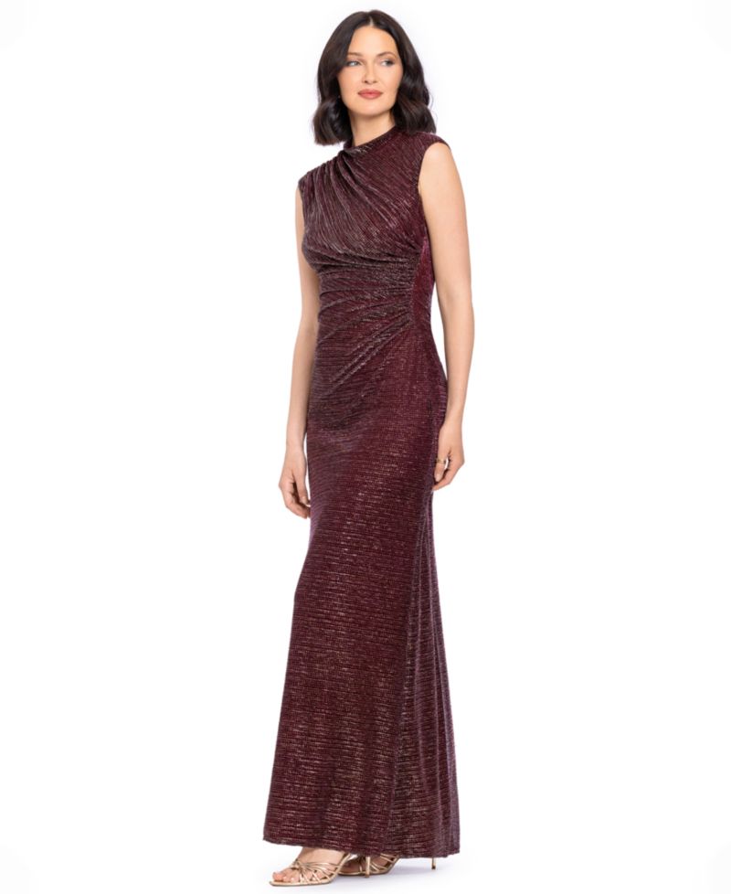 Women's Cory Metallic Ruched Mock Neck Gown