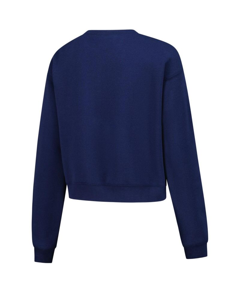 Women's Navy Michigan Wolverines Chenille Cropped Sweatshirt