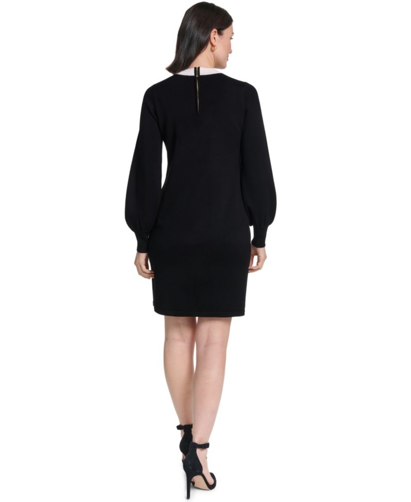 Petite Contrast Bow Color Block Sweater Dress