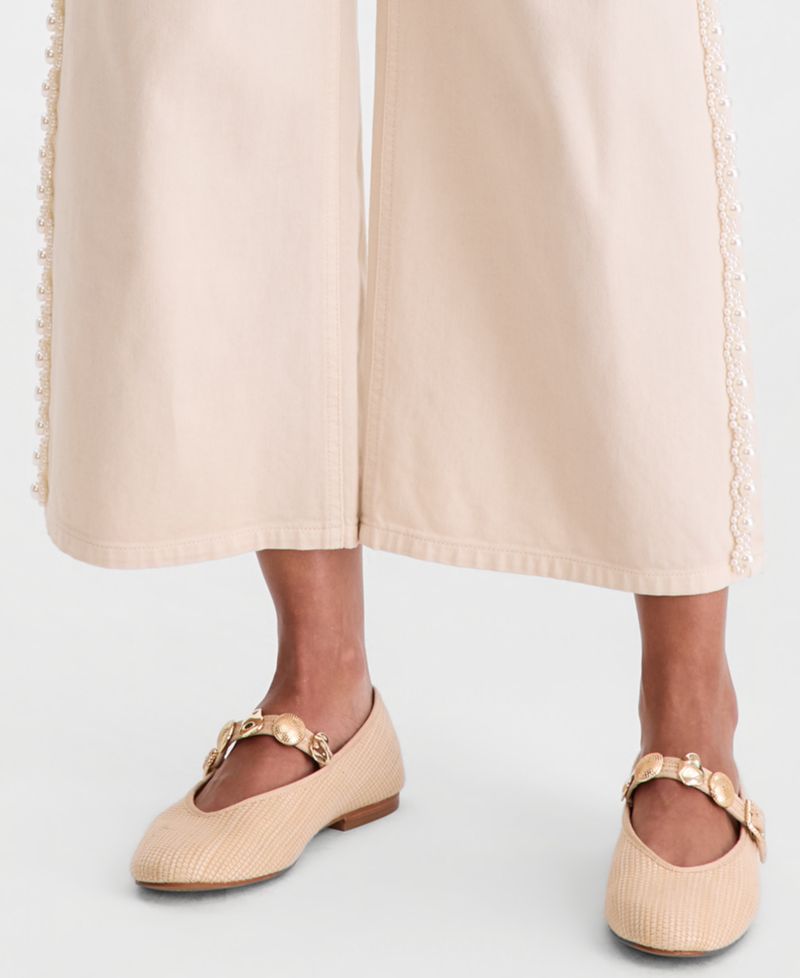 Women's High-Rise Cropped Faux-Pearl-Trim Jeans