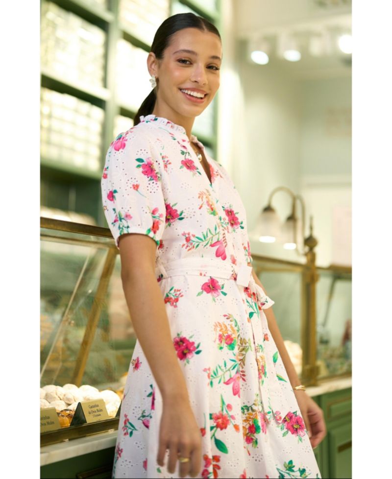 Women's Broderie Anglaise Midi Shirt Dress