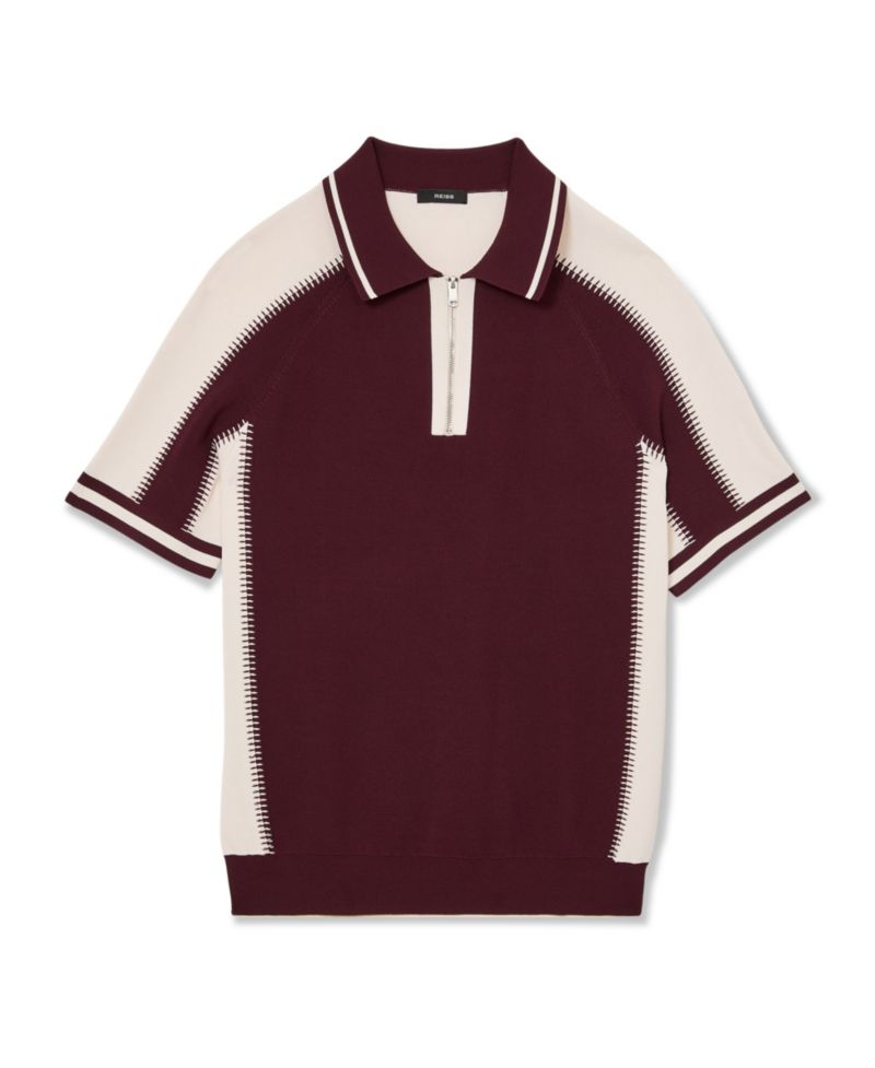 Men's Elmers Colour-Block Half-Zip Knitted Polo Shirt