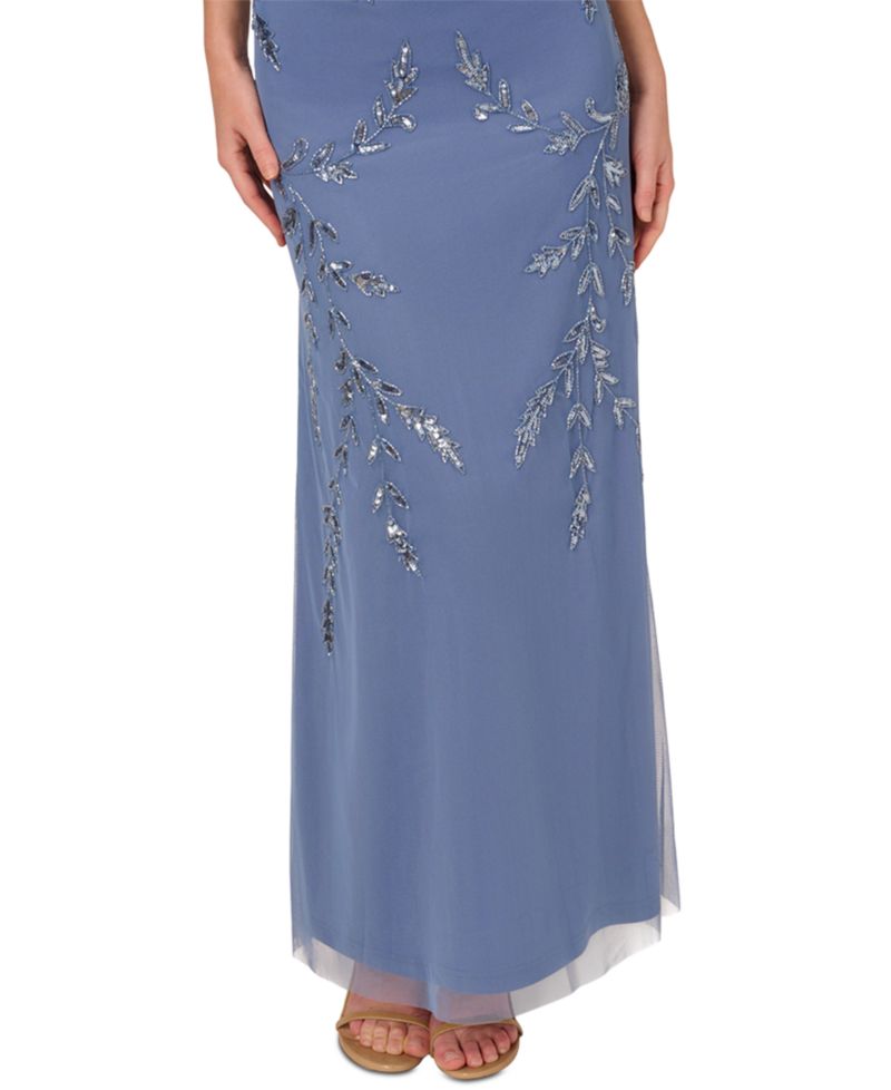 Women's Beaded Flutter-Sleeve Blouson Gown