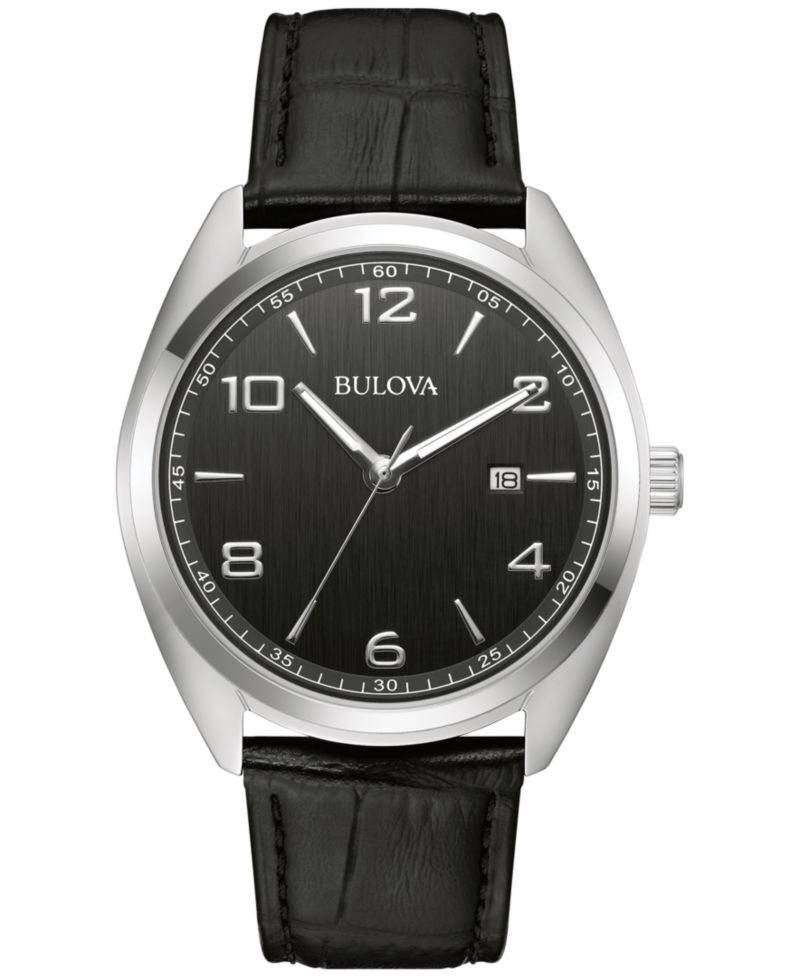 Men's Black Leather Strap Watch 42mm