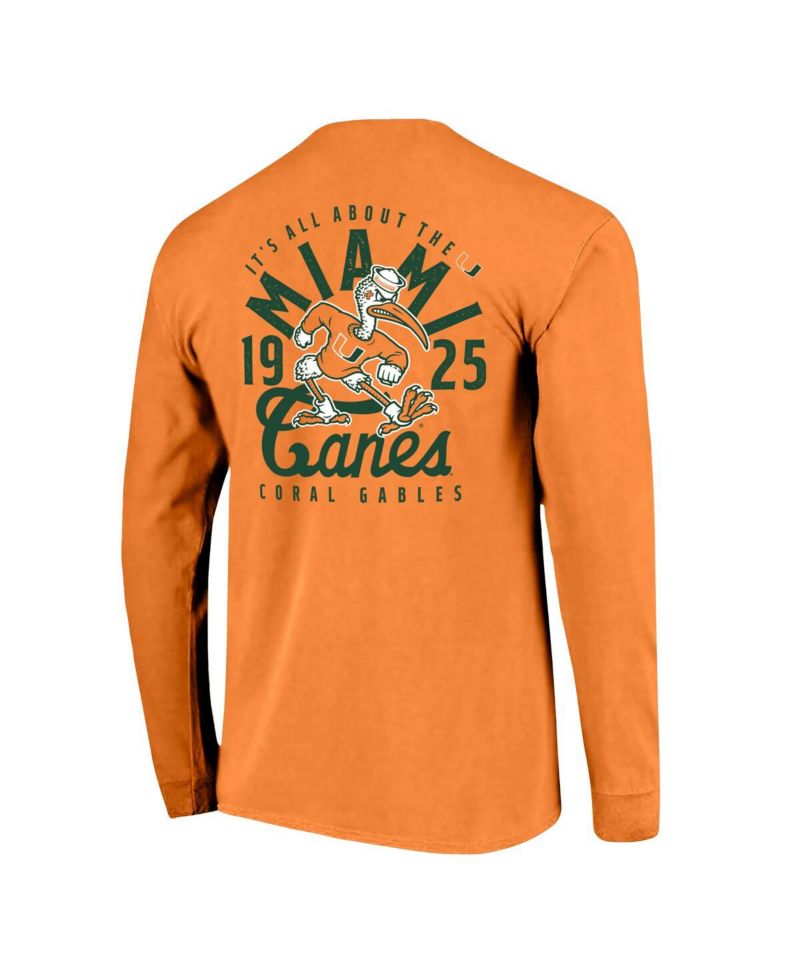 Men's Orange Miami Hurricanes Comfort Colors Mascot Overlay Long Sleeve T-Shirt