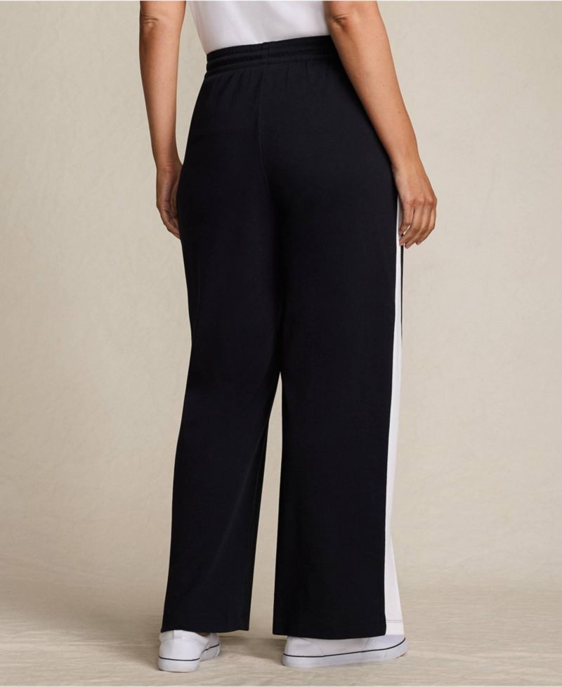 Plus Size Sport Knit High Rise Relaxed Straight Leg Side Stripe Pants