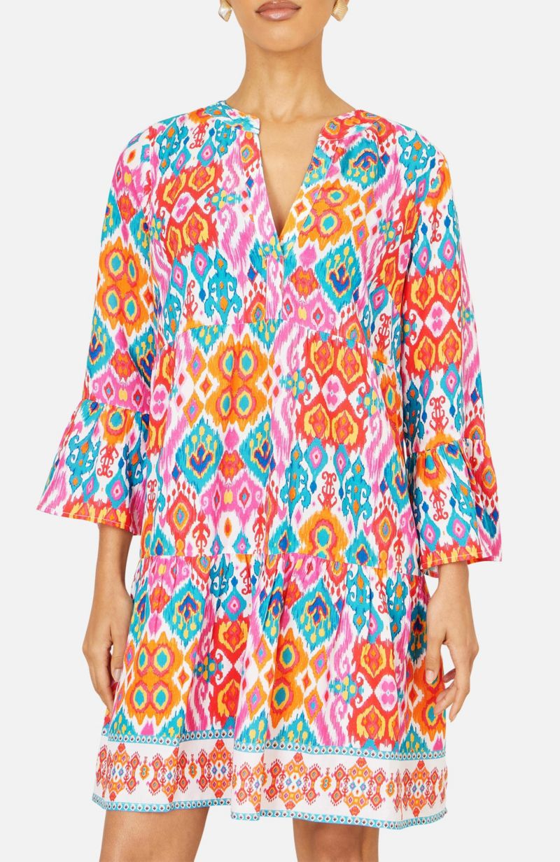 Women's Ikat Print Viscose Beach Tunic Dress