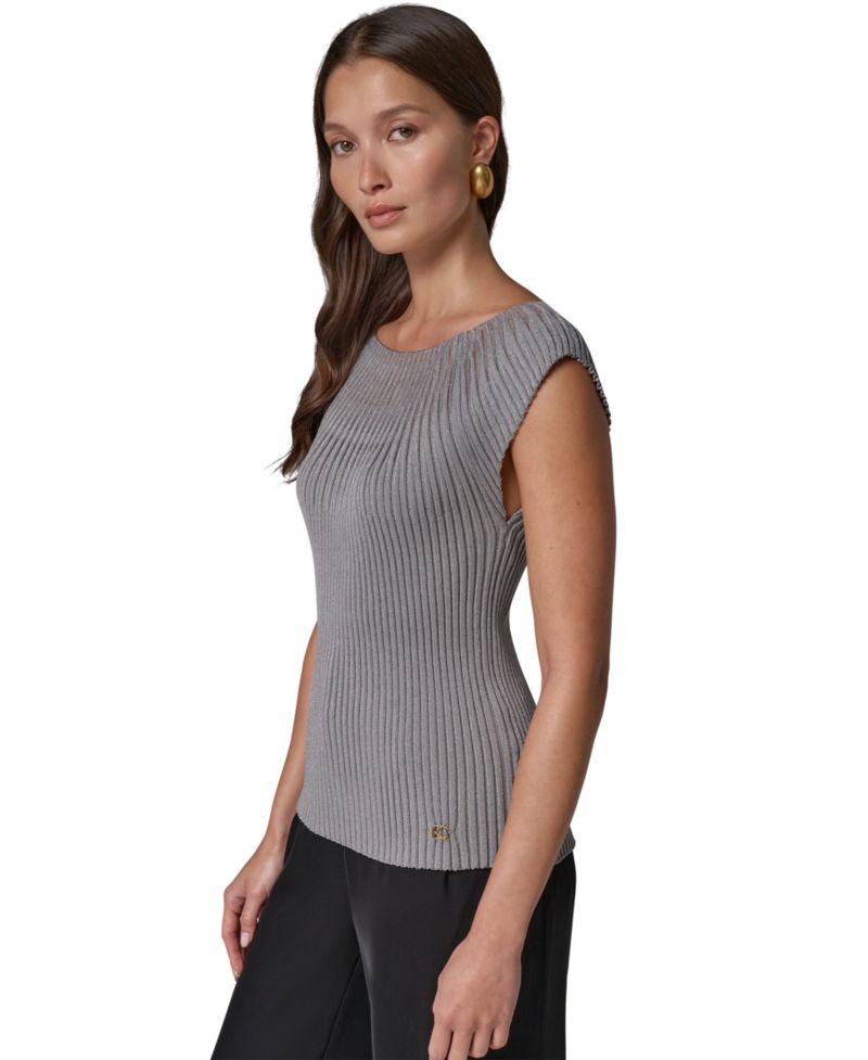 Women's Crewneck Sleeveless Ribbed Pullover Sweater