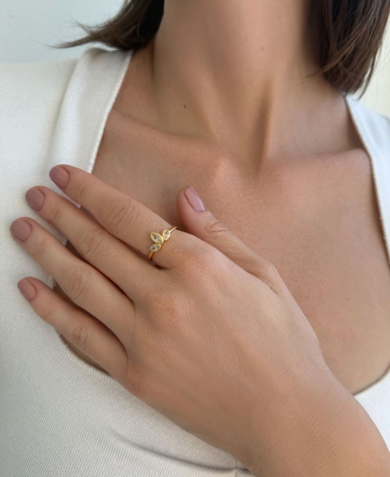 Gold Cubic Zirconia 3-Deco Petals Ring